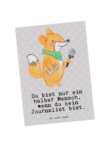 Mr. & Mrs. Panda Postkarte Journalist Herz mit Spruch in Grau Pastell