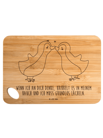 Mr. & Mrs. Panda Frühstücksbrettchen Pinguine Kuss mit Spruch in Braun