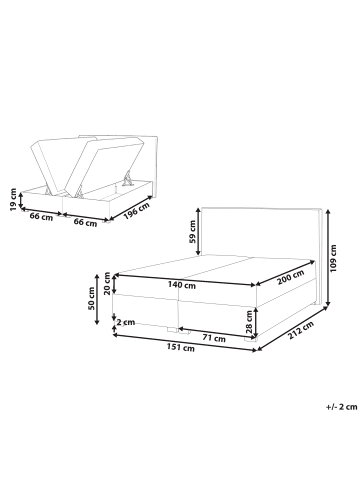 Beliani Boxspring Bett MAJOR in Beige - (W) 151 x (H) 109 x (L) 212 cm