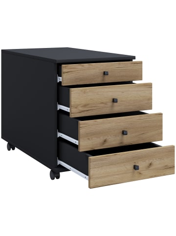 VCM Rollcontainer Bürocontainer Schublade Lona 75 cm in Anthrazit / Honig-Eiche