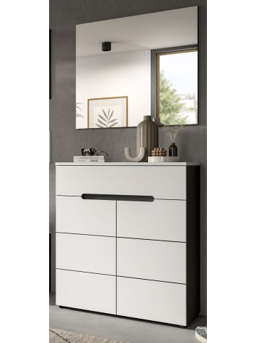 Inn.Furn Garderoben-Set 2-teilig weiß, grau, Schuhkommode und Spiegel mit Soft-Close
