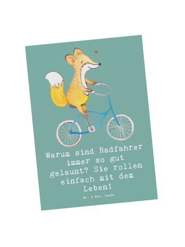 Mr. & Mrs. Panda Grußkarte Radsport Glück mit Spruch in Meeresbrise