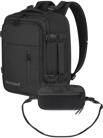 normani normani Erweiterbarer Handgepäck-Rucksack mit Reisepass Brusttasche in Schwarz