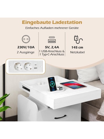 COSTWAY 2er Set Nachttisch mit 1 USB & 1Typ-C-Anschluss in Weiß