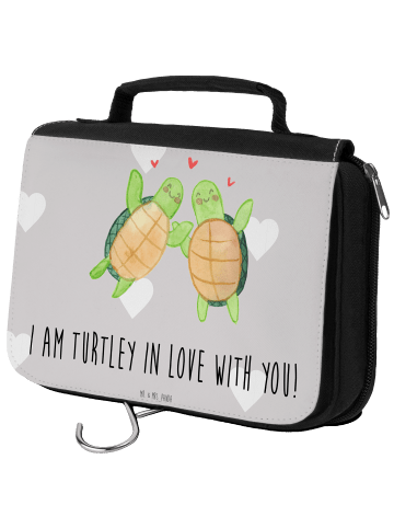 Mr. & Mrs. Panda Kulturtasche Schildkröten Paar mit Spruch in Grau Pastell