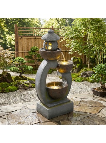 ABRIHOME LED Gartenbrunnen in Steingrau 25x44,5x95 cm für Garten Terrasse