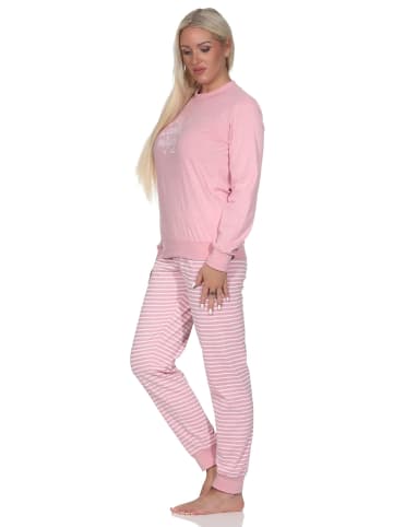 NORMANN langarm Schlafanzug Bündchen Pyjama gestreifter Hose - 83332 in rose