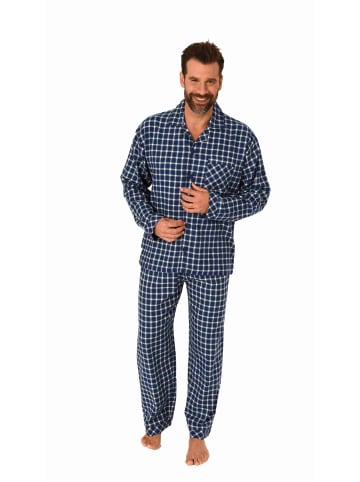 NORMANN Flanell Pyjama langarm Schlafanzug zum durchknöpfen - 70799 in navy