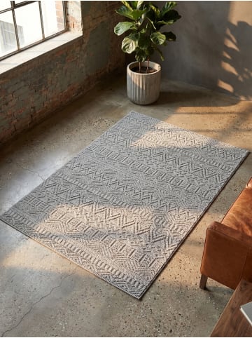 KADIMA DESIGN Flachgewebe-Teppich Ethno Streifen Boho Pflegeleicht in Silber