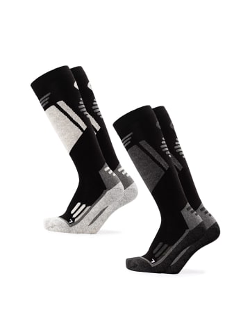 2er Pack Merino Skisocken Toni in Schwarz-Weiß