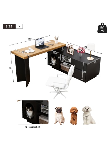 ABRIHOME L Schreibtisch Tischplatte 360​​° Schwenkbar, Schwarz