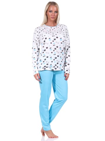 NORMANN langarm Schlafanzug Pyjama TupfenPunkte - 72341 in blau