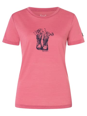 super.natural Merino T-Shirt W FLOWER BOOTS TEE in rosa