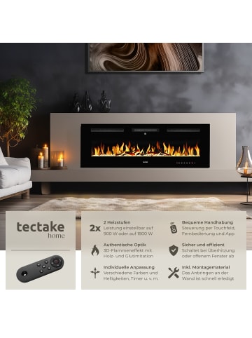tectake Wandkamin, App, Fernbed., Thermostat, 900/1800 W, Überhitzungsschutz