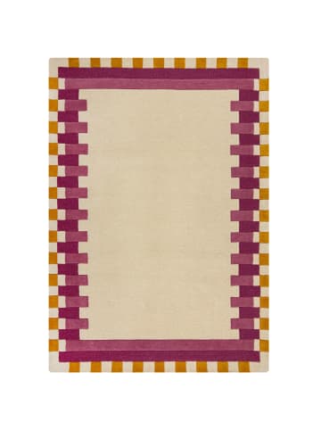 KADIMA DESIGN Wollteppich Geometrisch, Rahmen, Wohnzimmer schmutzabweisend in Rosa-Gelb
