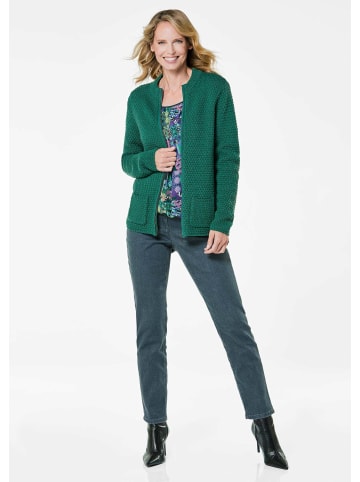 GOLDNER Kurzgröße:  Elegante Wolljacke mit Noppenstruktur in dunkelgrün