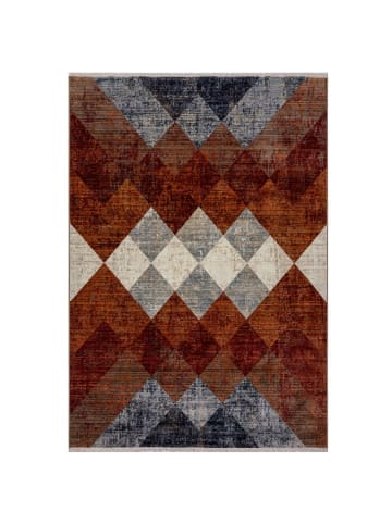 KADIMA DESIGN Geometrischer Teppich mit Fransenkante in Rot-Blau