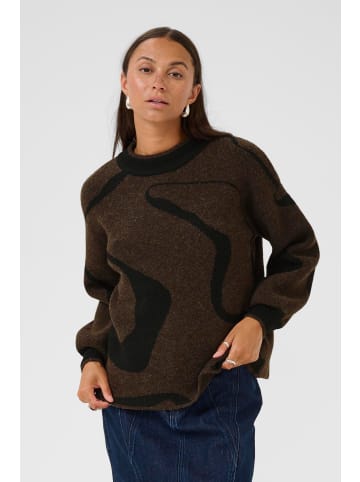 Kaffe Strickpullover KAwilma Regular fit in Black/ Brown Circle Pattern