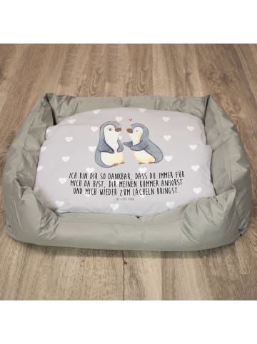 Mr. & Mrs. Panda Katzenkorb Pinguine trösten mit Spruch in Grau Pastell