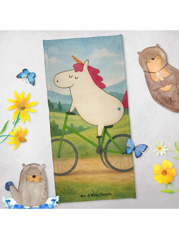 Mr. & Mrs. Panda Badetuch Einhorn Radfahrer Design ohne Spruch in Weiß