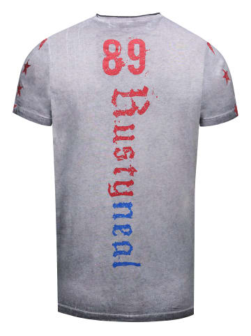 Rusty Neal Vintage Herren Oil Wash T-Shirt mit Front- & Backprint, Raw Edge in Anthrazit