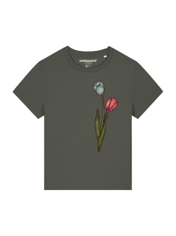wat? Apparel T-Shirt Blume in Wasserfarbe 05 in Khaki