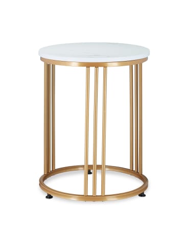 Beistelltisch "MARMO" in Weiß/ Gold - (H)51 x ø 41 cm