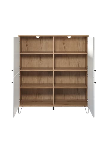 CALICOSY Hohes Sideboard 4 Türen matt w in Weiß - (W)123  x (H)136  x (L)40 cm
