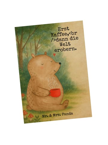 Mr. & Mrs. Panda Postkarte Bär Kaffee Design mit Spruch in Weiß