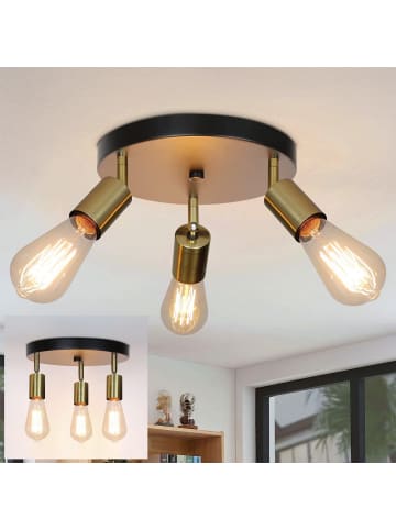 ZMH Deckenleuchte 3-flammige E27 in gold rund Vintage Metall Hallampe