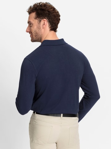 WITT WEIDEN Langarm-Poloshirt in marine-jeansblau-bedruckt