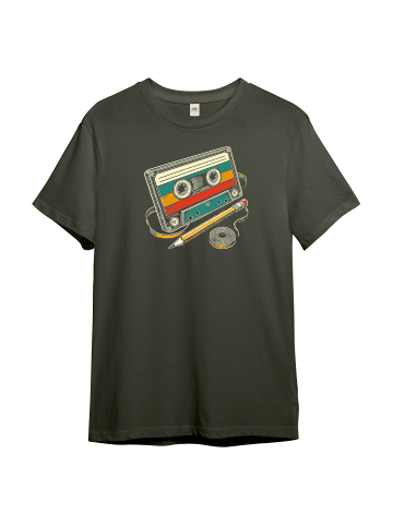 PAULGOS Herren T-Shirt, Retro Kassette in Olive