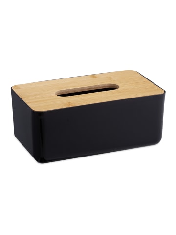 relaxdays Kosmetiktücher Box in Schwarz/ Natur - (B)23 x (H)10 x (T)13 cm