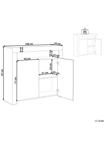Beliani Sideboard COVINA in Weiß - (W) 108 x (H) 97 x (L) 35 cm