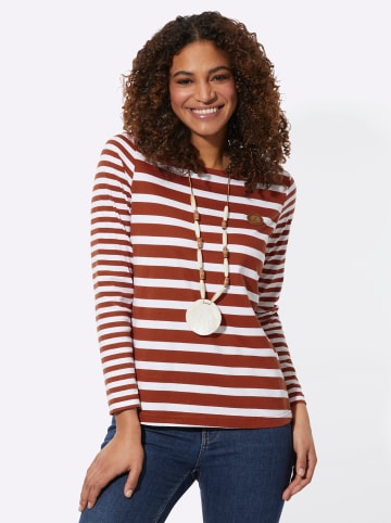 WITT WEIDEN Shirt in rostrot-weiß-geringelt