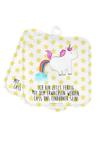 Mr. & Mrs. Panda Topflappen Einhorn Pupsen mit Spruch in Weiß