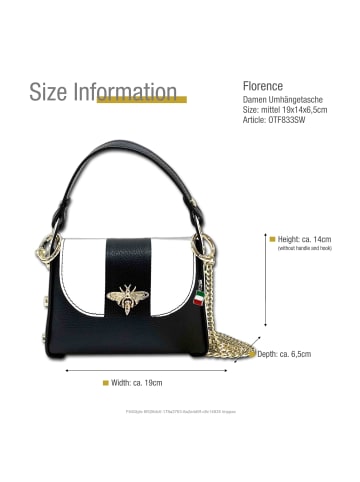 Florence Leder Umhängetasche Florence Tasche schwarz, weiß ca. 19cm