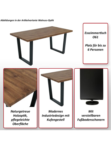 MCW Esszimmertisch O61 Industrial MDF Metall 160x90cm, Helle Eiche-Optik