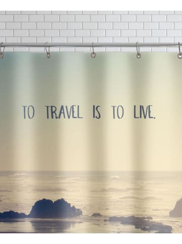 Juniqe Duschvorhang "To Travel Is to Live" in Blau & Gelb