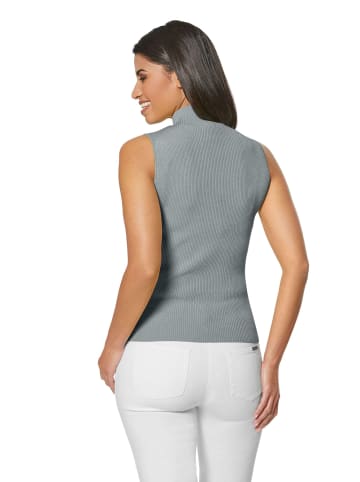 MADELEINE Ärmelloser Rippstrickpullover mit Stehkragen in grau / melange