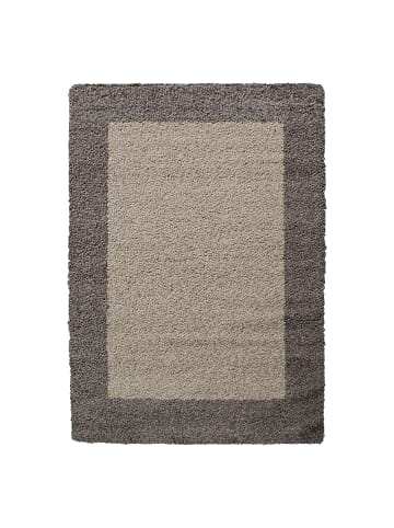 KADIMA DESIGN Teppich Hochflor Shaggy Waschbar Bordüre RHEIN Strapazierfähig in Taupe