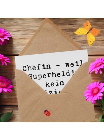 Mr. & Mrs. Panda Klappkarte Spruch Chefin Superheldin mit Spruch in Weiß