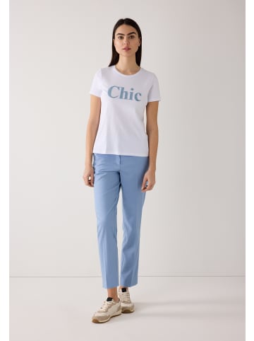 More & More T-Shirt mit Perlenschriftzug in white/skyblue