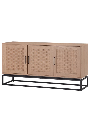 home24 home24 Sideboard mit 3 Türen aus Pappel-Echtholzfurnier & Metall in Pappel Hell in Pappel Hell
