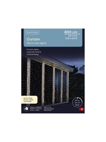 LUMINEO Lichtervorhang CURTAIN LIGHTS 800 LED 3,9 x 2 m, transp. Kabel in warm weiß