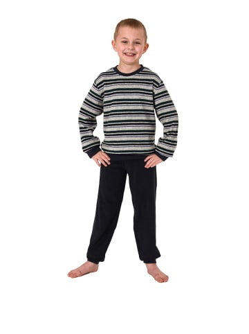 NORMANN Frottee Pyjama langarm Schlafanzug Bündchen - 64783 in grau
