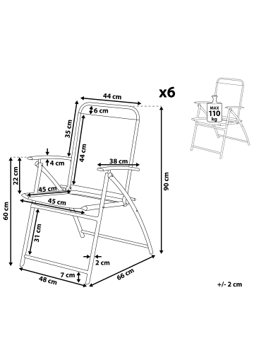 Beliani 6er-Set Gartenstuhl LIVO in Schwarz