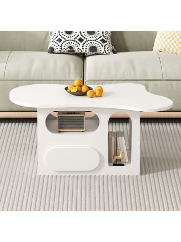 ABRIHOME Wolkenförmiger Couchtisch in Weiß mit Schubladen–(B)97x(H)45x(T)43,5 cm