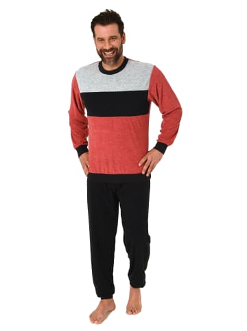 NORMANN Frottee langarm Schlafanzug Pyjama Bündchen - 81319 in rot