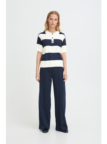 ICHI Strickpullover kurzarm IHLULS Loose fit in WIDE TOTAL EC WHITE STRIPE